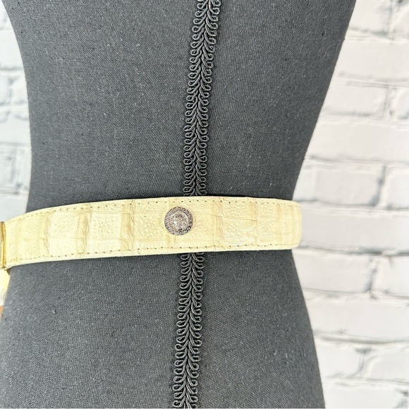 Vintage El General Genuine Caiman Skin Belt Cream Gold Metal Lion Western 40 main image 3